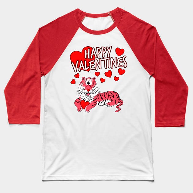 Happy Valentines Day 2022 Tiger Animal Lover Baseball T-Shirt by doodlerob